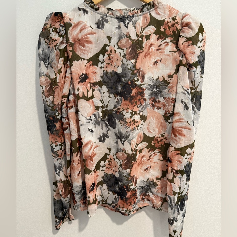 Excellent Joie Blouse Small Floral Ruffle Keyhole Puff long Sleeve top work - Picture 8 of 11